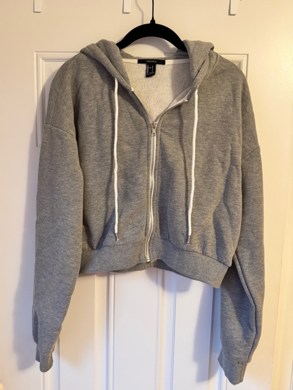 Gray Cropped Zip Hoodie Sweatshirt
